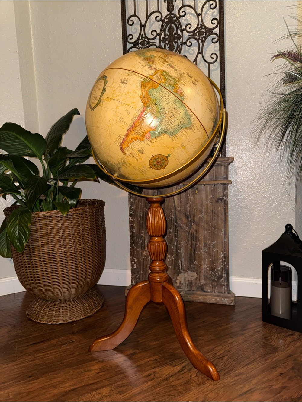 Replogle Cambridge 16" Floor World Globe Wood Stand– Raised Relief, Vintage